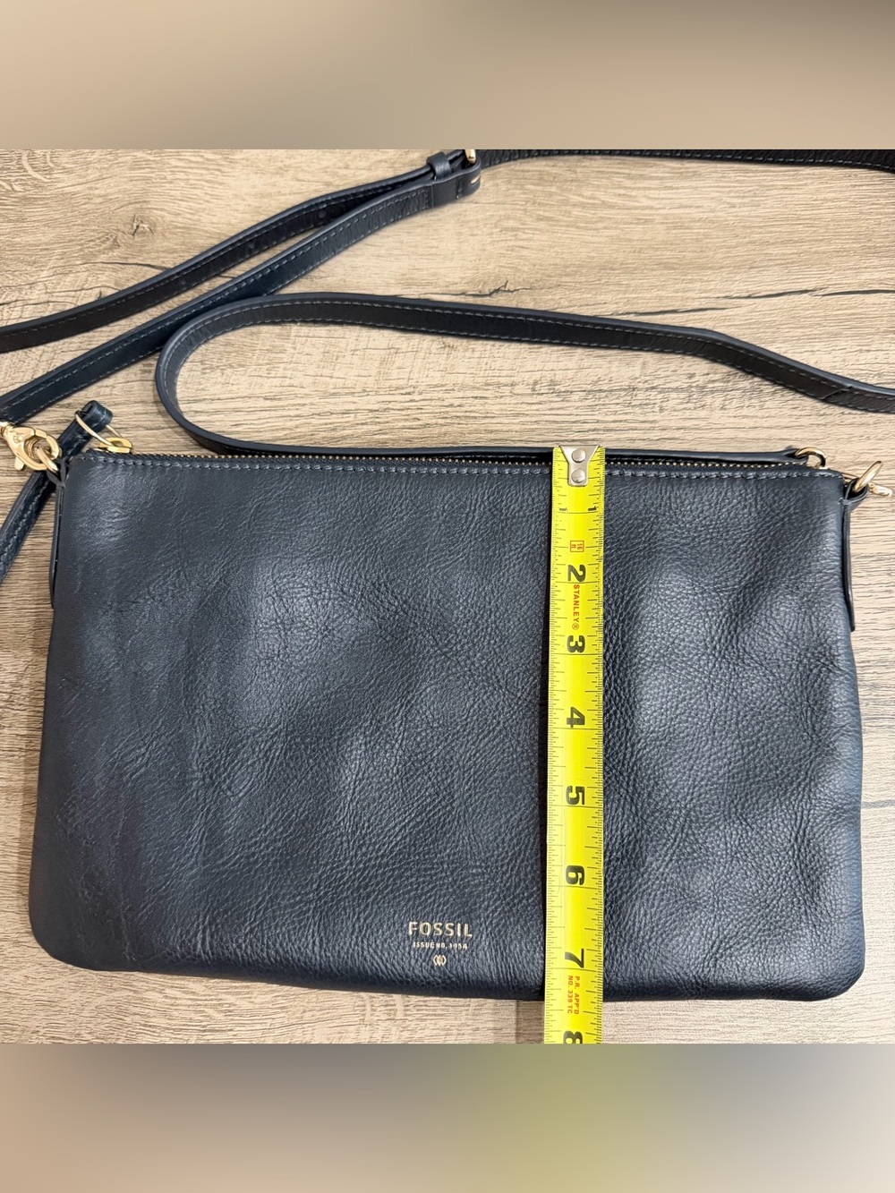 Fossil Black Blue Leather Crossbody Messenger Envelope Sidney Bag Shoulder Purse - Picture 5 of 12